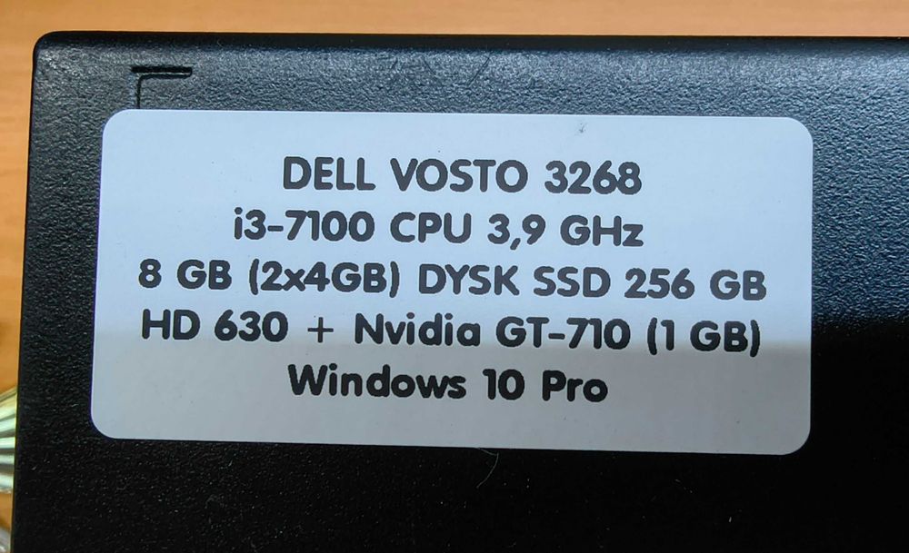 Komputer mały Dell Vostro 3268 SFF i3-7100 8GB / 256 SSD / Wi-Fi /WIN 10 Pro