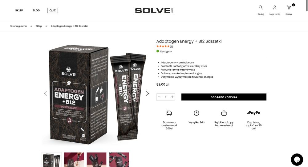 Adaptogen Energy + B12 (Solve Labs) - 12 saszetek