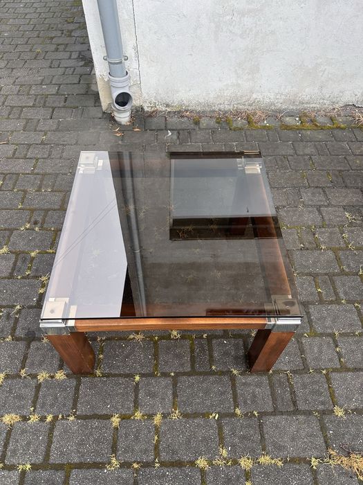 Stolik kawowy ze szklanym blatem mid century w stylu Pierre Vandel