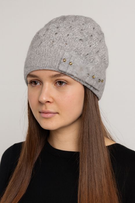 Шапка Ангорка сіра градієнтна вязка 57-58 розмір