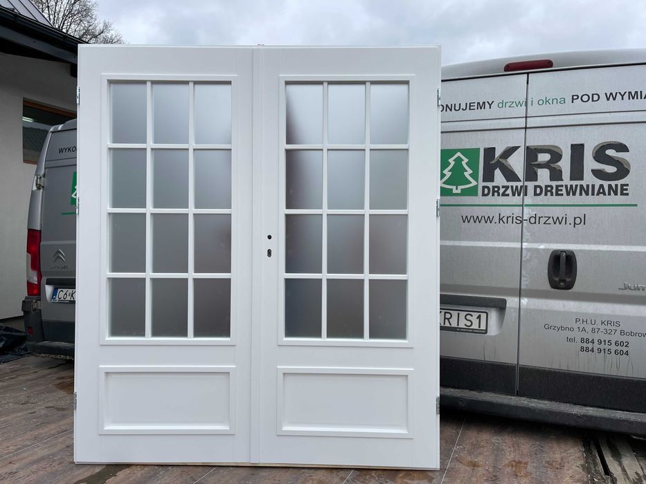 Drzwi drewniane dwuskrzydłowe białe NA KAŻDY WYMIAR CAŁA POLSKA