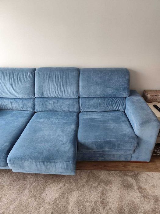 Sofá Azul com 3 Chaises + Mega Puff – Conforto, Versatilidade e Estilo