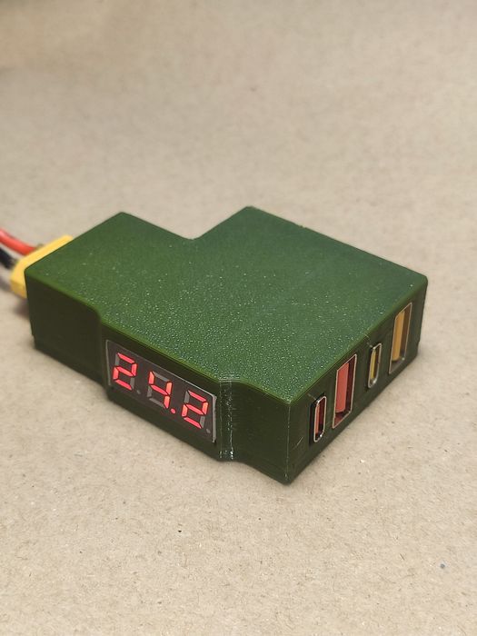 Адаптер XT60 - 2xUSB-C/USB-A для FPV батарей 2-6S, 45W+36W з вольтмет