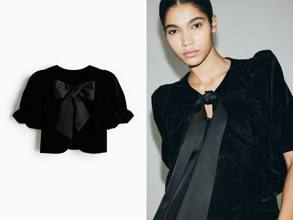 Bluzka S bolerko żakiet nowa kolekcja czarny wiązany welurowy PROMOCJA