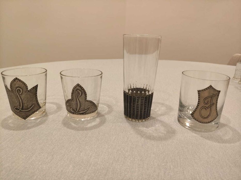 4 Copos Monogramas - CRISAL PORTUGAL e Similares - Vintage