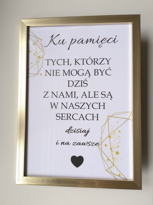Karta w ramce ku pamięci bliskich zmarłych wesele