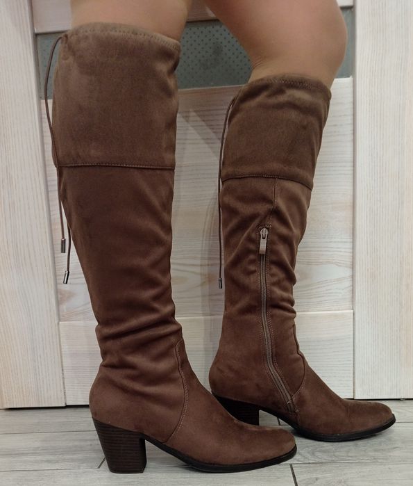 Жіночі довгі чоботи,замшеві ботфорди, кориневі, 39 р.