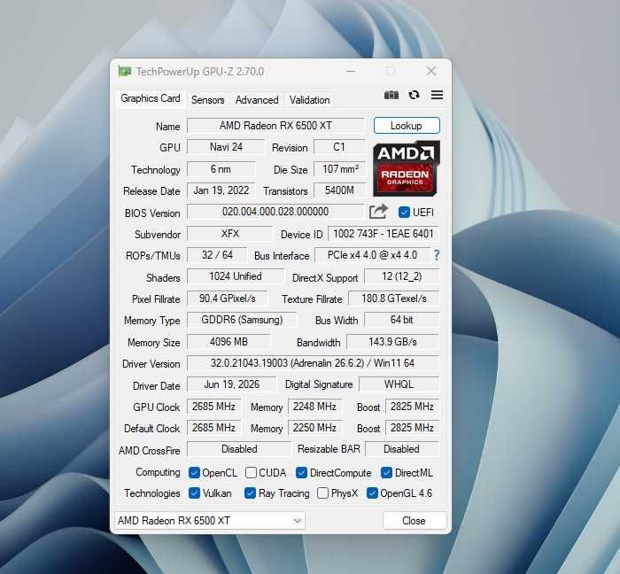 Placa gráfica XFX RX 6500xt