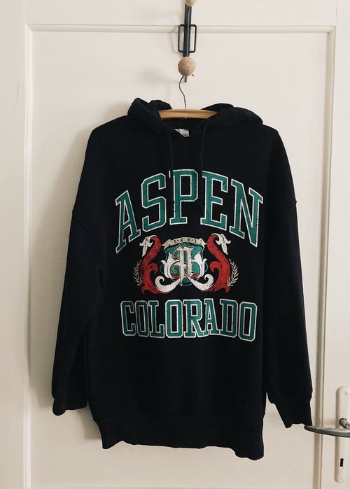Bluza czarna z kapturem bershka Aspen Colorado school bawełna