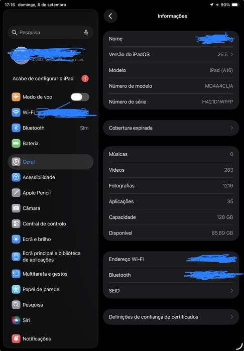 Ipad A16 - 128GB como novo 11a geração - Azul