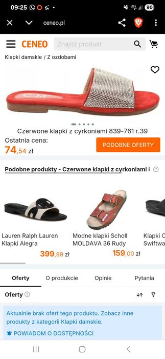 Klapki czerwone z cyrkoniami 37