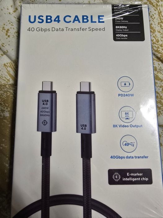 Кабель USB 100 Type-c на Туре-c, 40 Гбит/с
8K, 60 Tu, PD 3/4 BT