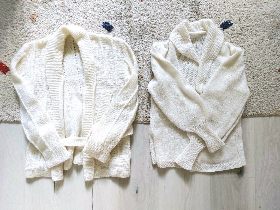 Biały wiązany sweter-kardigan plus drugi gratis
