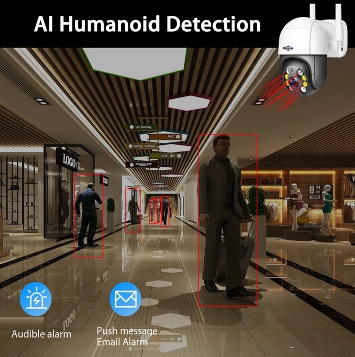 Câmera rotativa branca e preta Hiseeu WiFi antena dupla FullHD (Novo)