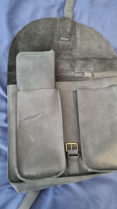 Рюкзак наплічник шкіряний синій під ноутбук 13 + шаманець Bagllet