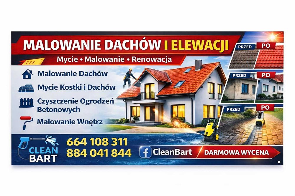 Mycie malowanie dachów elewacji kostki
