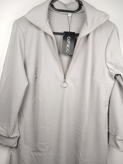 Bluzka damska M szara prążkowana zamek dekolt stójka casual basic