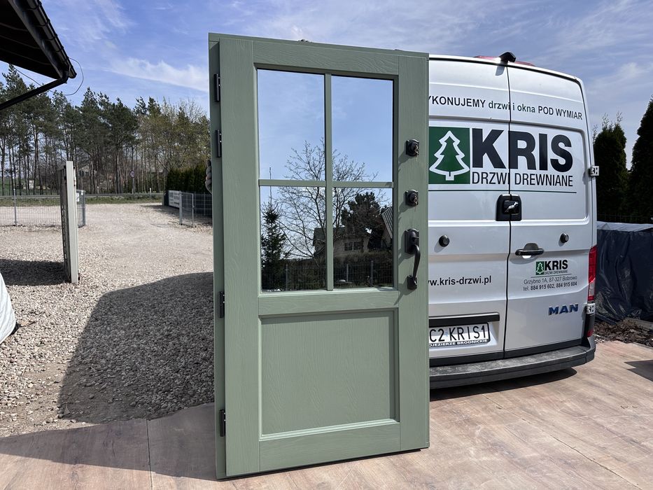 Drzwi zewnętrzne drewniane schlage NA WYMIAR oliwkowe Cała Polska