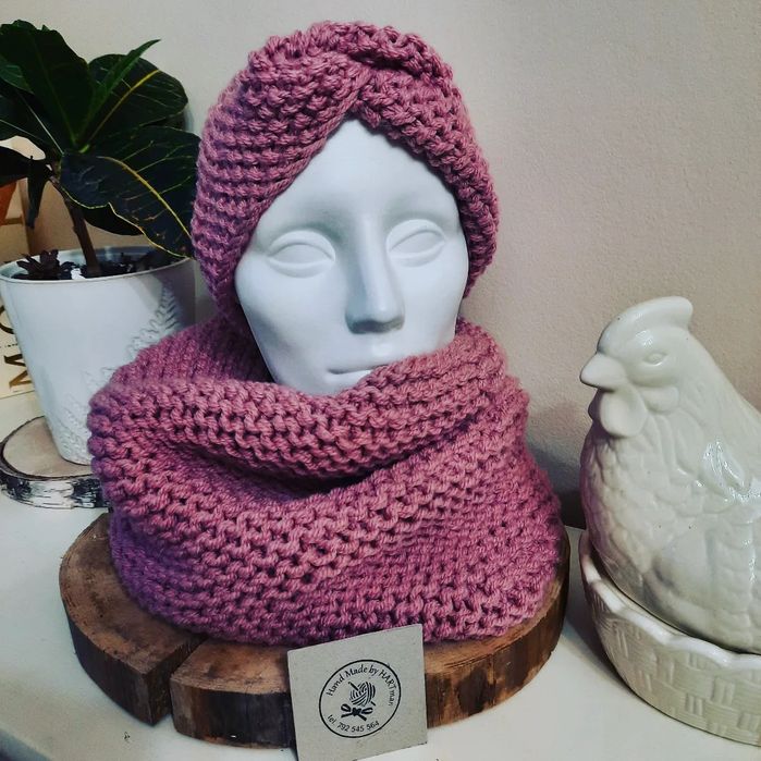 Komplet opaska i komin, rękodzieło, wełna merino