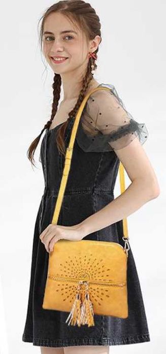 Aphison Torebka crossbody z długim paskiem żółta