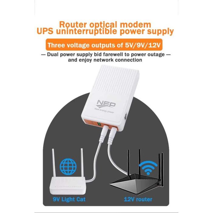 Mini UPS 10400mAh 25W для роутера (5V/9V/12V) | Повний комплект БЖ