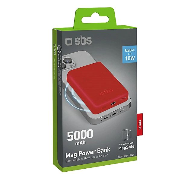 Powerbank SBS TEBB5000MAG1CR 5000 mAh kompatybilny z MagSafe - czerwon