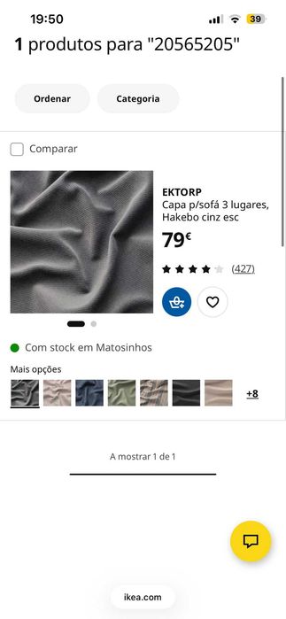 Sofá 3 lugares cinzento EKTORP IKEA
