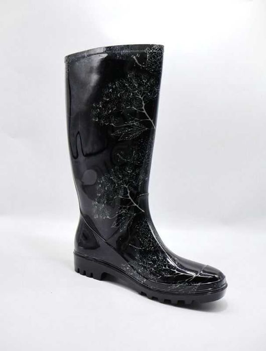 Kalosze damskie czarne wysokie gumiaki z białym wzorkiem rozmiar 37