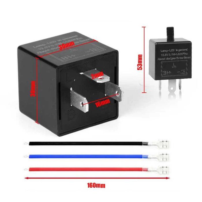 Relé Piscas LED 12V Moto 3 Pinos Ajustável Universal