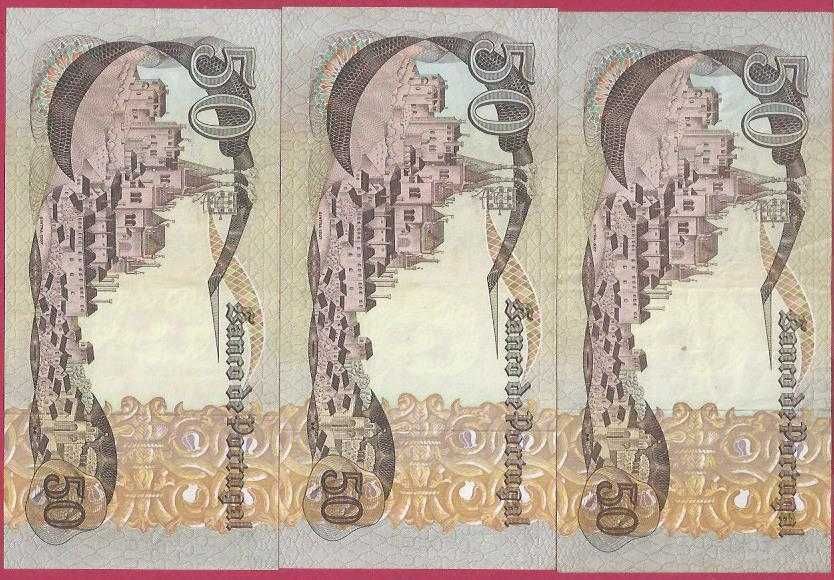 NOTAS DA REPUBLICA 3 NOTAS DE 50 ESCUDOS CH9 1980