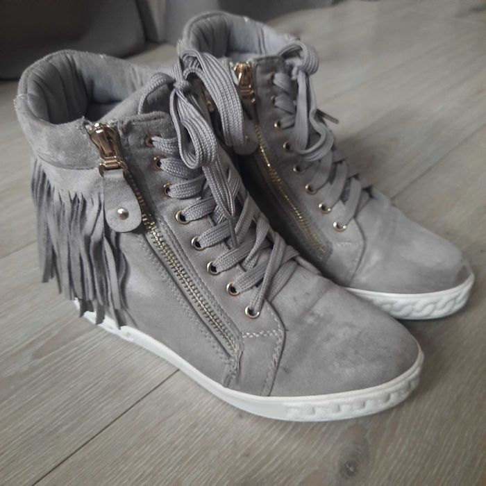 Botki damskie zamszowe szare 39 na koturnie