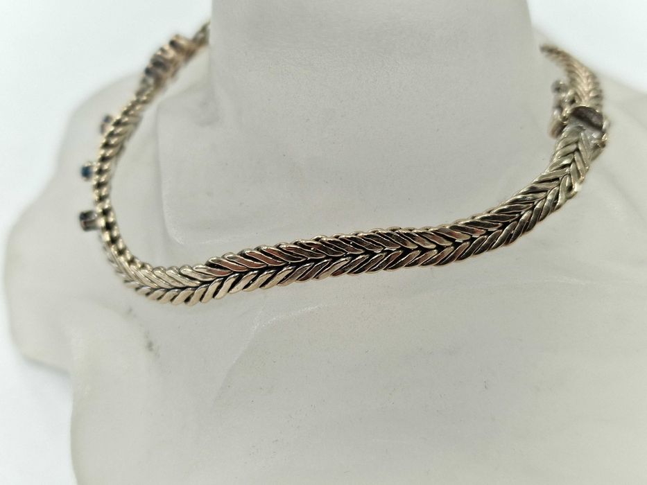 Złota bransoletka damska/ 585/ 14.94 gram/ 19cm/ 15x Szafir/ białe zło