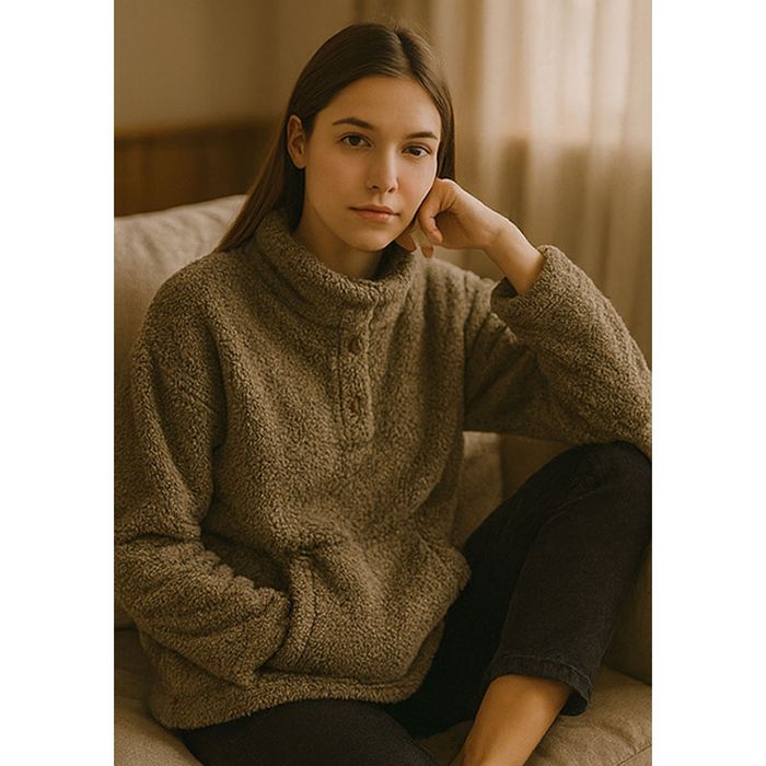 Khaki pluszowa bluza sweter damski M