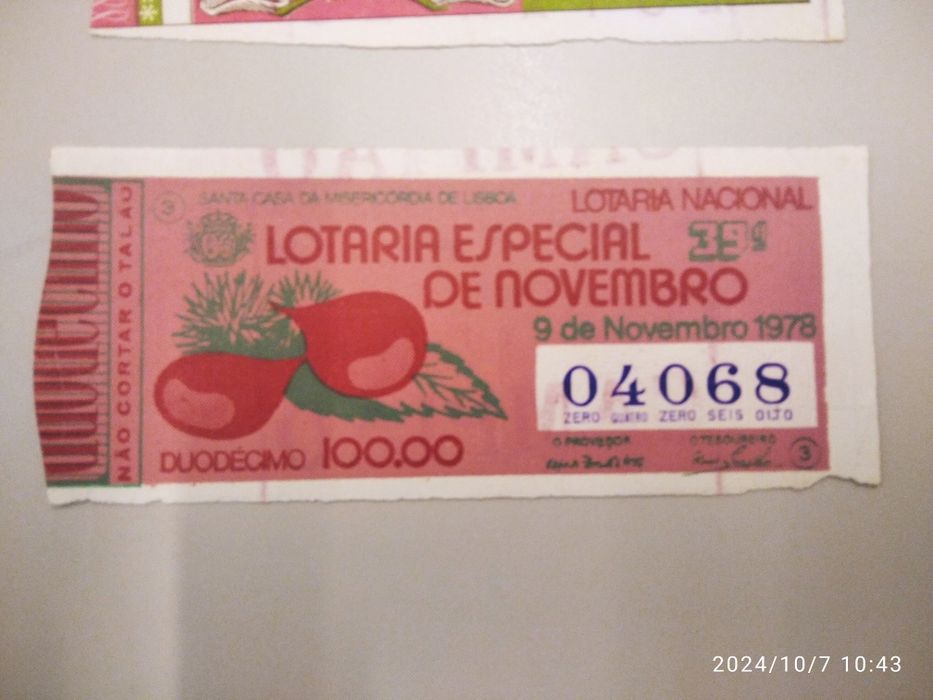 Cautelas de lotaria ano 1978