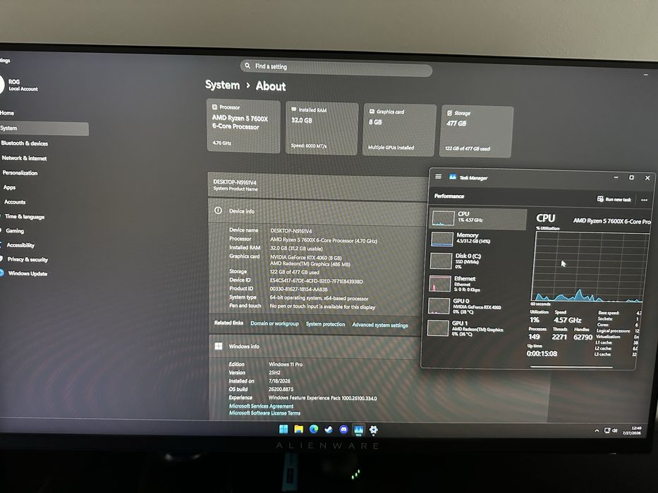 Zestaw Komputer gamingowy do gier | Ryzen 5 7600X + RTX 4060 + 360Hz + Razer