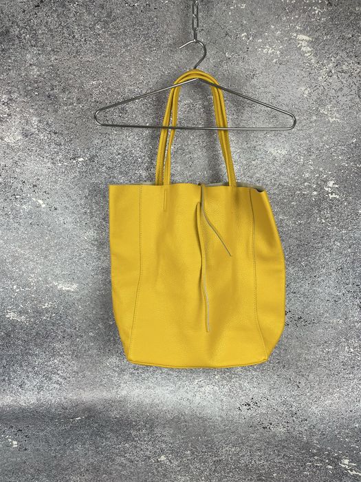 Шкіряна сумка шопер | Сумка з натуральної шкіри (жовта)