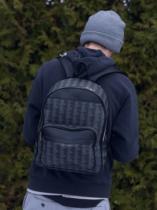 Рюкзак Lacoste monogram черный мужской портфель Лакост шкіряний