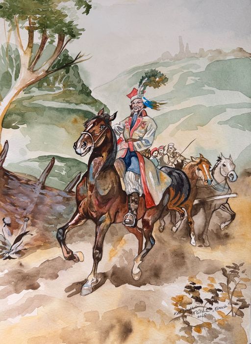 Obrazy akwarelowe na podstawie szkicu Juliusza Kossaka zestaw 4