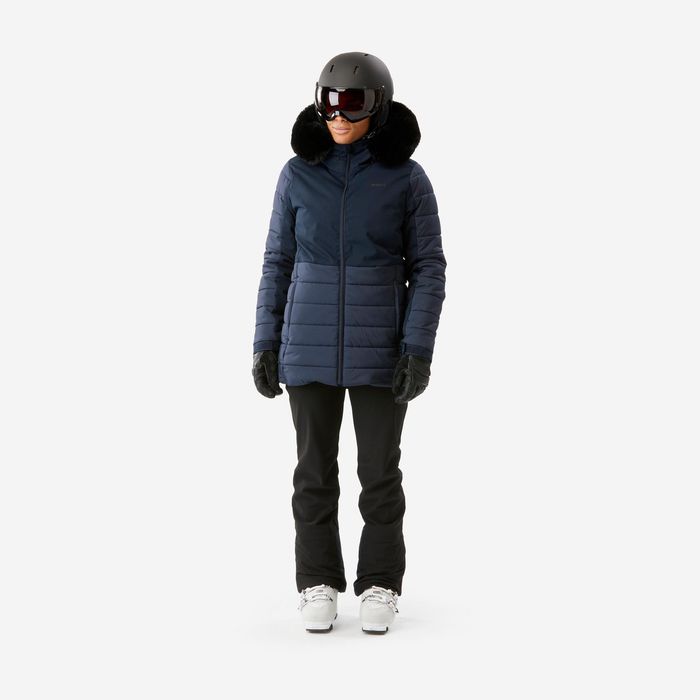 Casaco de ski e snowboard quente meio-comprido Mulher, 100 Azul