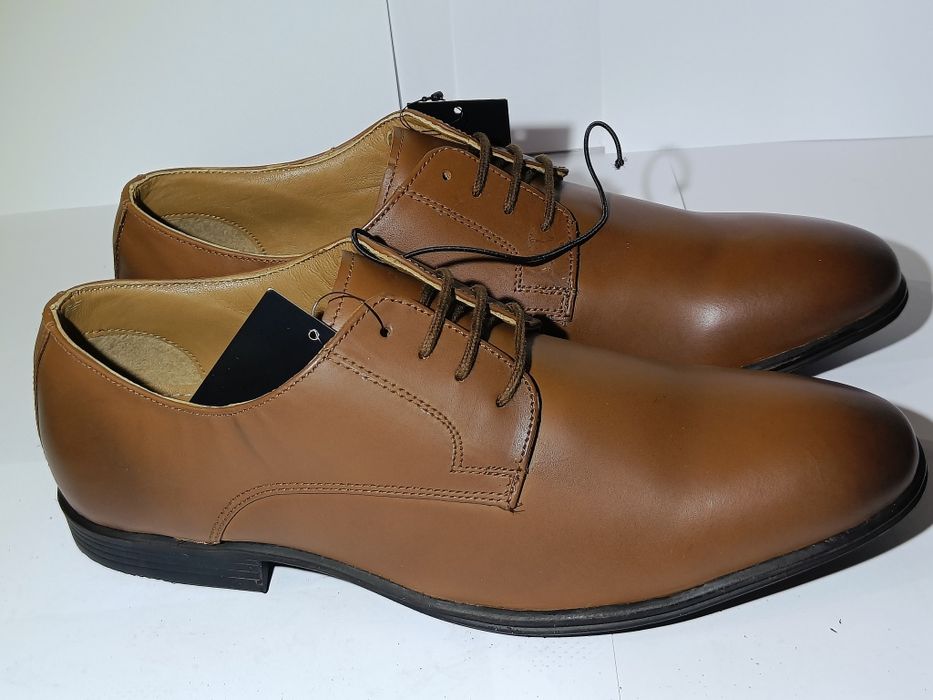 NOWE Skórzane Półbuty Biznesowe LIVERGY - Rozmiar 43 (UK 9) - Brąz