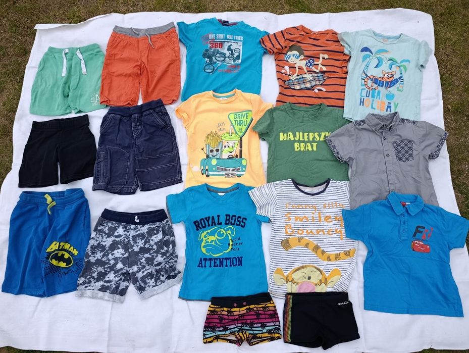 Bluzka t-shirt spodnie spodenki krótkie paczka paka zestaw hm cool club next 122 kąpielówki