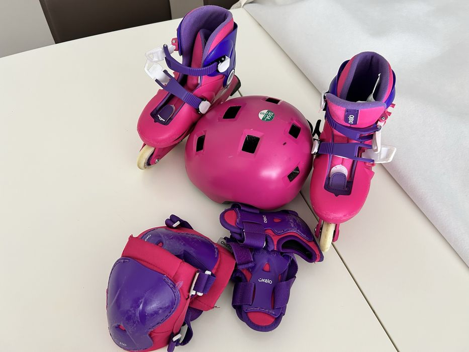 Patins criança Oxelo rosa violeta e proteções