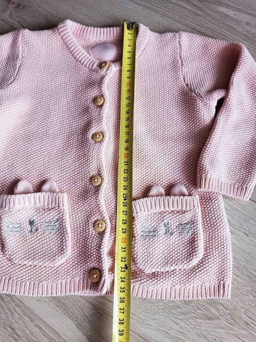Sweter dziewczęcy różowy rozpinany z kieszeniami 98