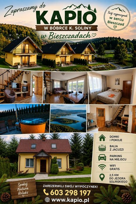 Domki, pokoje KAPIO Solina Bieszczady  Solina Bóbrka RUSKA BANIA / JACUZZI