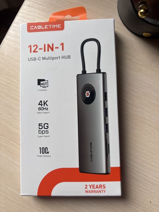 Usb-c адаптер для ноутбуків 12-1 Cabletime: DP, usb-a, sd-tf, usb- pd port, ethernet, 3.5mm