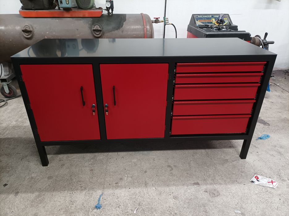 Stół warsztatowy metalowy spawany ciężki 5 szuflad