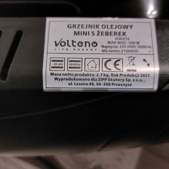 Grzejnik olejowy mini Volteno 500 w