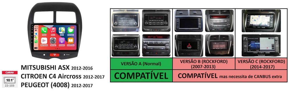 Rádio 2DIN • Citroen Crosser • Peugeot 4007 • Mitsubishi Outlander ASX