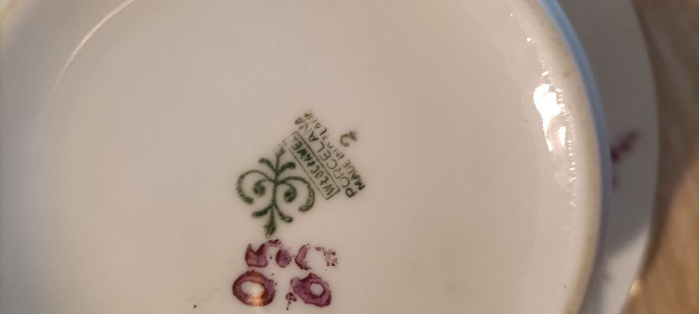 Porcelana Włocławek Bulionowki z talerzykami Zastawa  PRL Vintage Retr