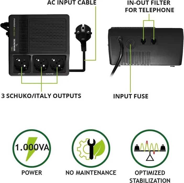 Stabilizator napięcia jednofazowy Tecnoware PowerReg 1000VA